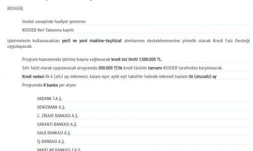 KOSGEB'den Üretime Dev Katkı “2016 Yılı Makine Teçhizat Kredi Faiz Desteği”