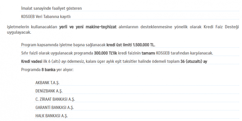 KOSGEB'den Üretime Dev Katkı “2016 Yılı Makine Teçhizat Kredi Faiz Desteği”